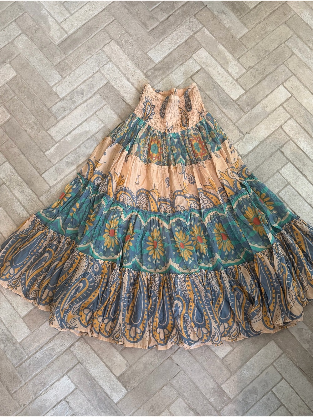 NWT Free People Super Thrills Convertible Maxi Skirt Blue Sky Combo Boho - Picture 6 of 9